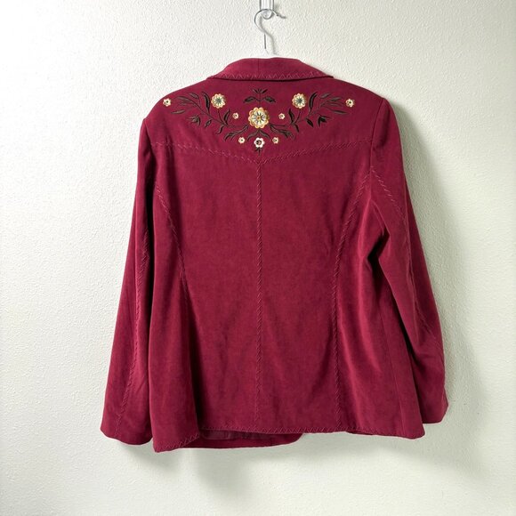 Susan Graver Stretch Moleskin Western Jacket Size L Red Floral Embroidered NWT - Picture 4 of 14